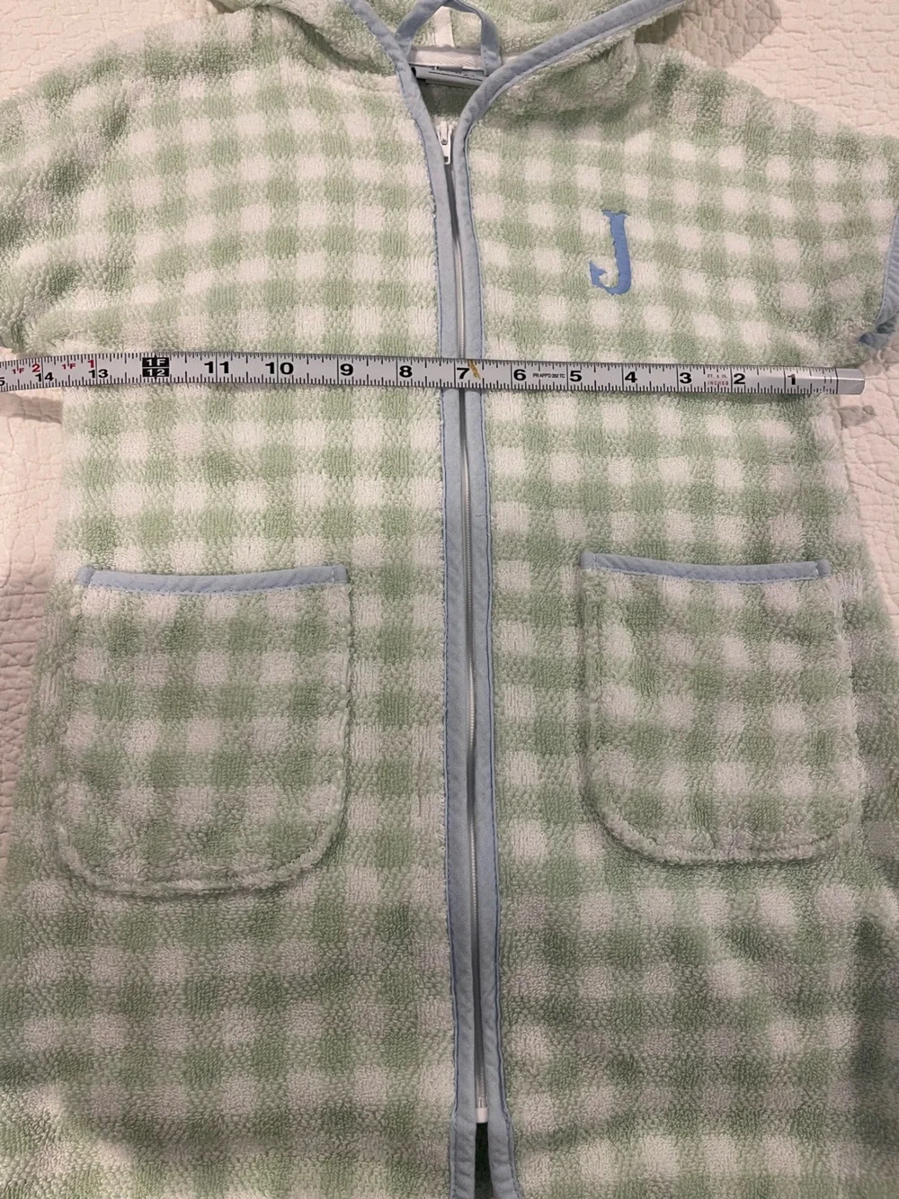 Lil Weezie Hooded Short Sleeve Terry Swim Coverup Light Green Blue Gingham J 5/6